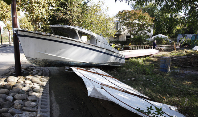A boat washed away by flood water in Antibes (Getty Images) 