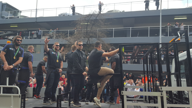 All Blacks wave to the crowds lining the street (Adam Cooper) 