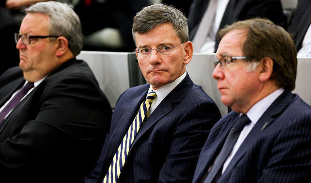 Chris Finlayson, Minister for the SIS and GCSB, sits between Defence Minister Gerry Brownlee and Foreign Minister Murray McCully (Getty Images)