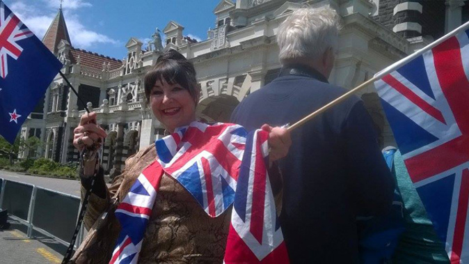 Lesley in Dunedin waiting to see Prince Charles (Matiu Workman)