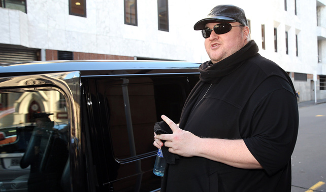 Kim Dotcom outside the Auckland District Court (Getty Images) 
