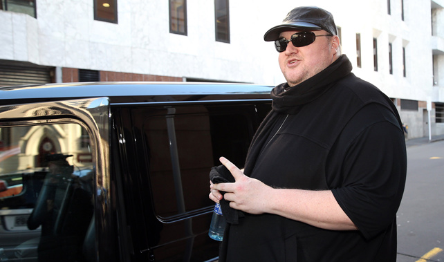 Kim Dotcom outside the Auckland District Court (Getty Images)