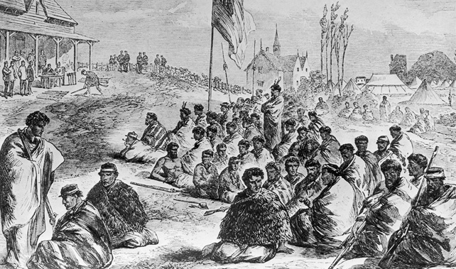 Maori fighters held prisoner near Tauranga in 1864 (Hutton Archive/Getty Images)