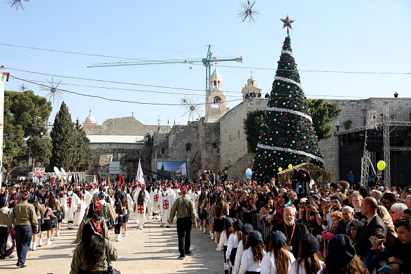 A marching band in Bethlehem, considered to be the birthplace of Jesus. 