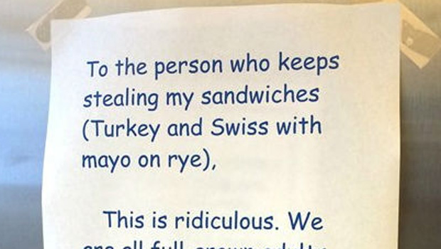 PHOTOS: Workplace sandwich thief