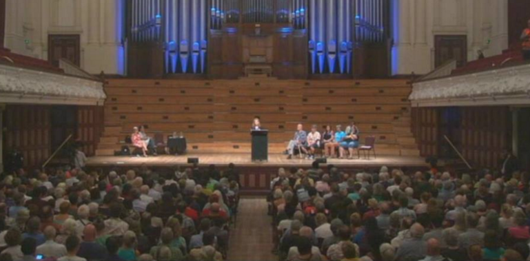 Hundreds attended a protest meeting against the TPPA at the Auckland Town Hall (Photo: Facebook)