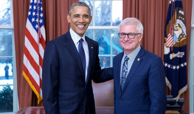 President Barack Obama welcomes Tim Groser as New Zealand Ambassador to the United States in 2015. Photo / Supplied