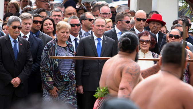 John Key being welcomed to Te Tii Marae in 2015 (Newspix)