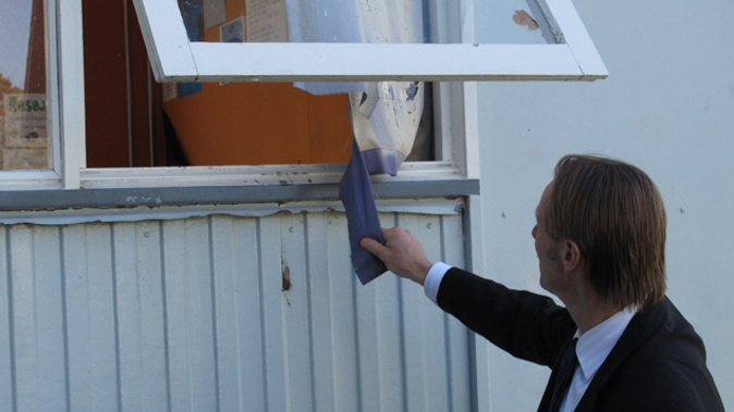 Principal Jim Luders inspecting a leaky building at Northland College in Kaikohe (Newspix)