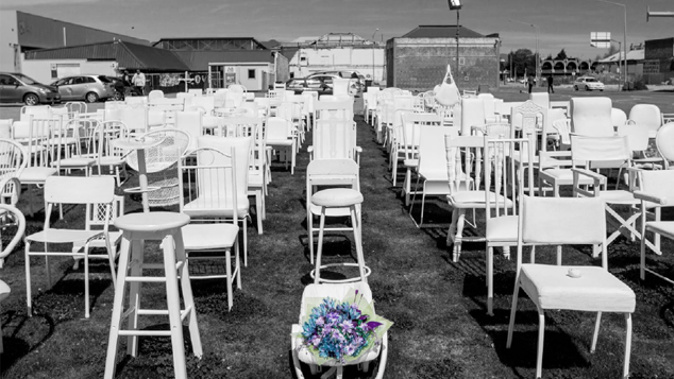 The white seat memorial installation in Christchurch (Supplied)