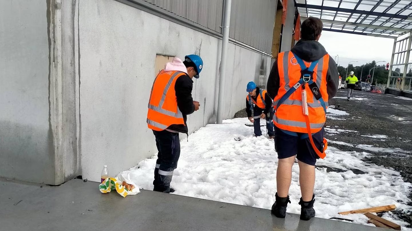 Workers in Drury get an icy smoko surprise.