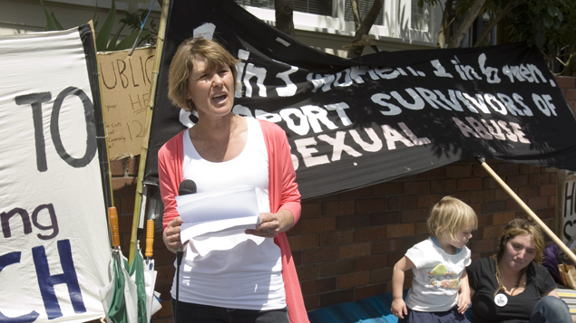 Louise Nicholas protesting against funding cuts for survivors of sexual violence in 2009 (Newspix) 