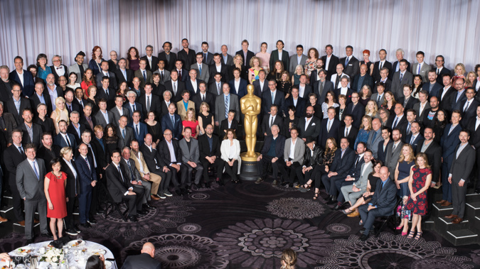 The Oscar nominees pose for a group photo - a picture of stark whiteness (Supplied) 