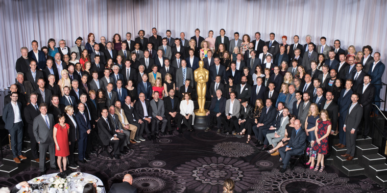 The Oscar nominees pose for a group photo - a picture of stark whiteness (Supplied)