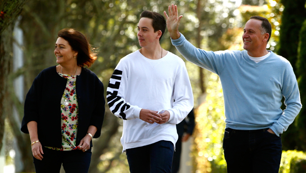 John Key, Bronagh Key and Max Key walking to the polling booths on Election Day 2014 (Getty Images)