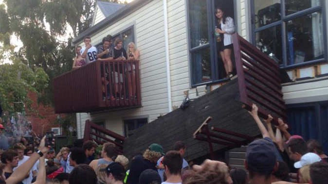 The collapsed balcony in Castle Street, Dunedin (Facebook).