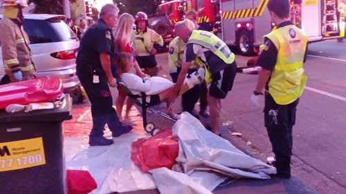 Scenes after the balcony collapsed in Dunedin (Facebook).