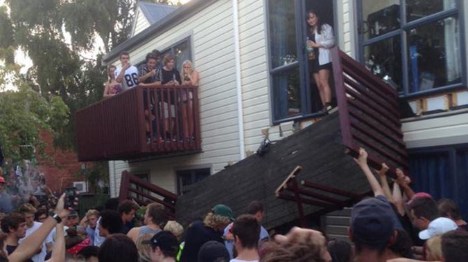 The collapsed balcony in Castle Street, Dunedin (Supplied)