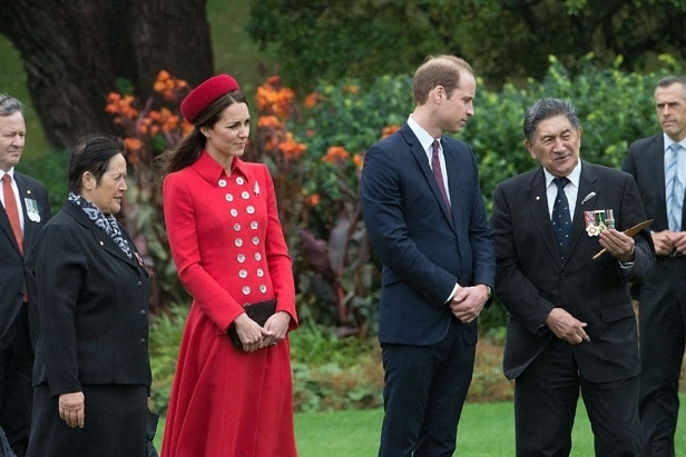 Maori elders talk the Duke and Duchess through a welcoming ceremony at Government House (Getty Images)