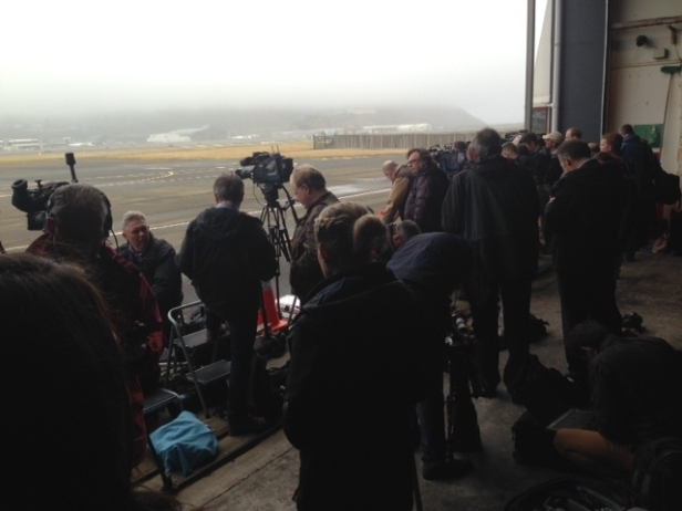 Media wait at Wellington Airport to get a glimpse of the Royals (Kim Savage)