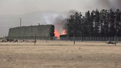 One home was destroyed in yesterday's large blaze near Darfield. Photo / Joe Morgan
