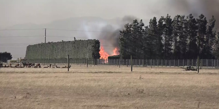 One home was destroyed in yesterday's large blaze near Darfield. Photo / Joe Morgan
