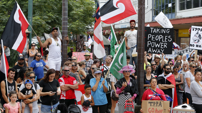 Protesters against the TPPA at a rally (Newspix)
