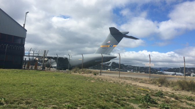 US director of national intelligence, James Clapper's plane at Wellington airport with Iranian foreign minister's plane in the background (Audrey Young).