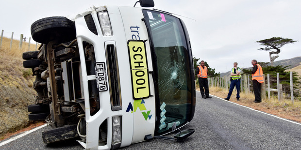 The bus overturned on Great South Road while on a school trip (Supplied).