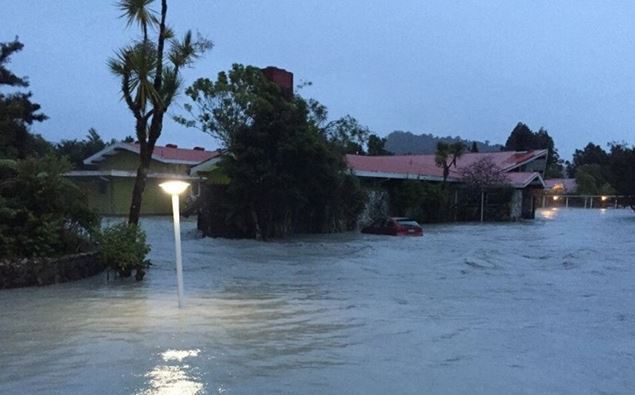 Flooding in Fox Glacier, which has spark an evacuation (Supplied) 