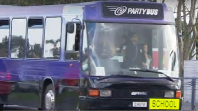 A Party Bus being used as a school bus (Twitter).