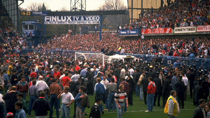 Fans flood the field after the Hillsborough disaster in 1989 (Getty Images)