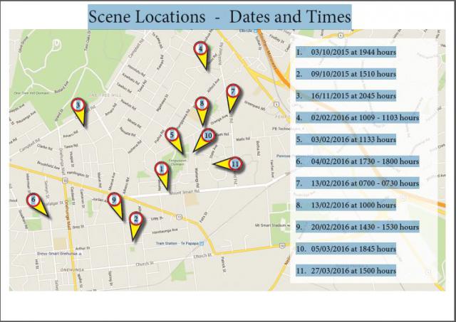 A map of where the incidents took place (Supplied) 