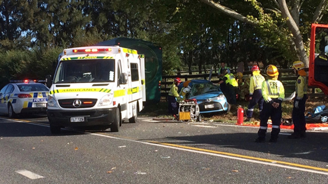 Scene where a Hobbiton tour bus collided with two cars in Matamata (Supplied).
