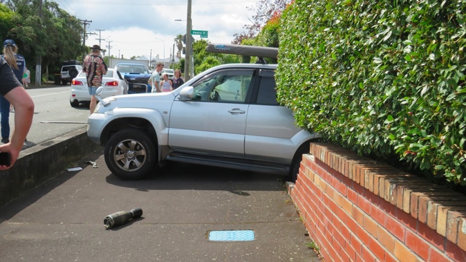 A driver hit a parked car which flew into a brick wall on Christmas Day 2022. Photo / Supplied