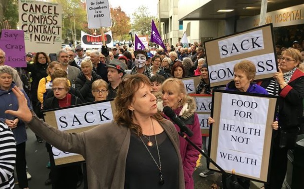 Labour's Dunedin South MP Clare Curran at the protest outside Dunedin Hospital (Otago Daily Times) 