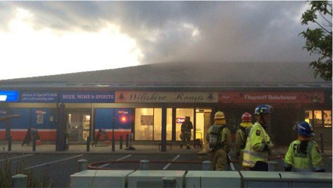 Fire took over the Flagstaff Bakehouse and spread to the roast shop next door (Twitter).