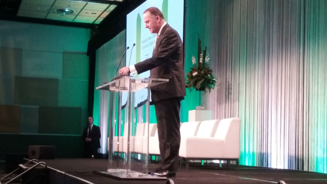 Prime Minister John Key speaking at New Zealand's first cybersecurity conference (Photo / Natasha Jojoa-Burling)