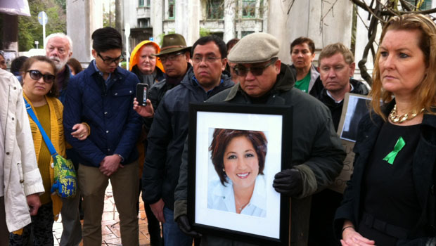 Blessie Gotingco's husband and supporters outside court. (Supplied)