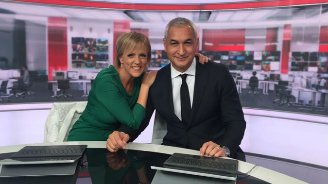 Hilary Barry with co-anchor Mike McRoberts on her final night of presenting Newshub (Photo / Facebook)