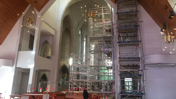 Church-goers will have to get used to the silver scaffolding in the Cathedral. Photo / Gia Garrick.
