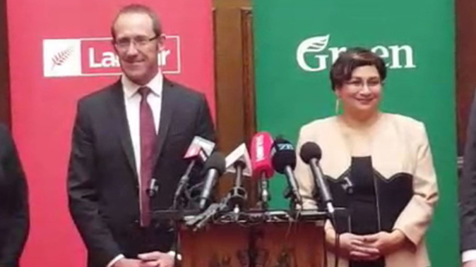 Labour and Greens announcing their alliance (Felix Marwick).