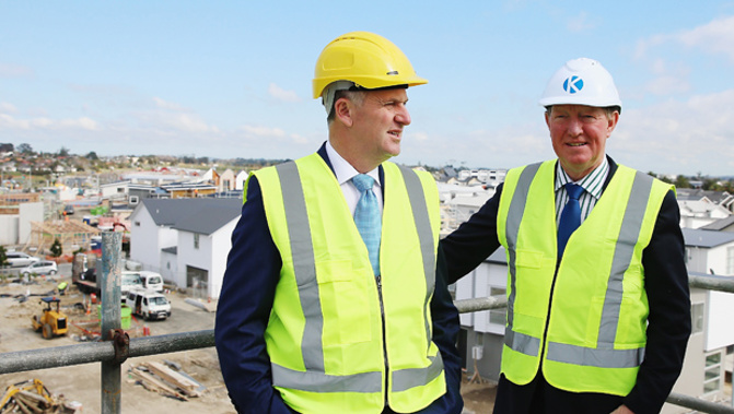 Nick Smith and John Key at a Hobsonville Construction site (Getty Images)