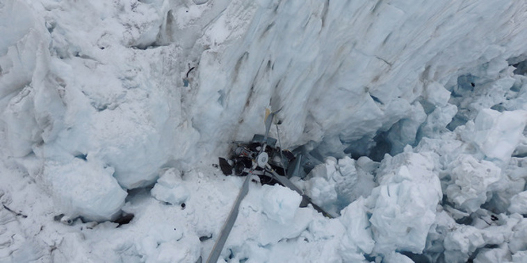 Wreckage of a Alpine Adventures Scenic Flights Eurocopter 6 " Squirrel " helicopter at Fox Glacier.