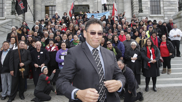 Hone Harawira with supporters outside Parliament in 2011 (Newspix)
