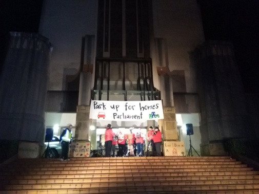 Around 150 people are sleeping in their cars in central Wellington in a Park Up For Homes event, June 25, 2016. (Twitter/@parkupforhomes)