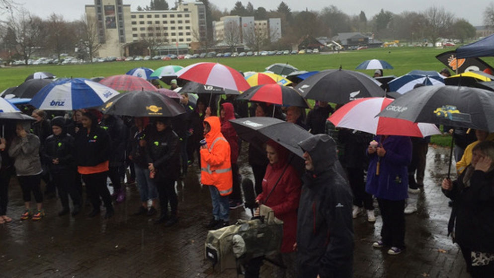 Crowds stand in the rain at the Rotorua March for Moko (Alan Gibson) 
