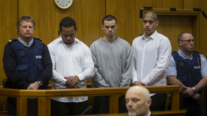 Steven Betham, Akuhatua Tihi, and Levi Hohepa Reuben, the defendants in the Parata prison murder trial (Kurt Bayer)