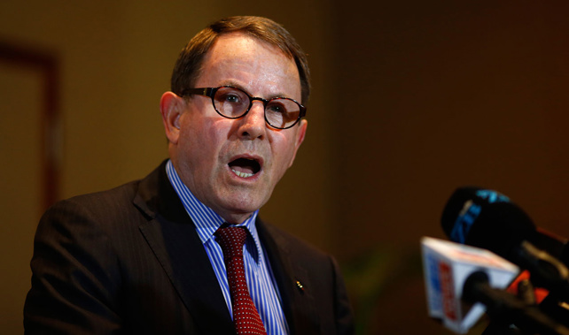 John Banks discussing his acquittal of undisclosed electoral return charges in 2015 (Getty Images)