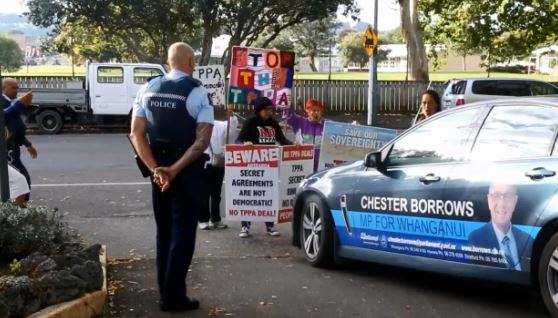 The incident took place at an anti-TPP protest in Whanganui (Whanganui Chronicle)